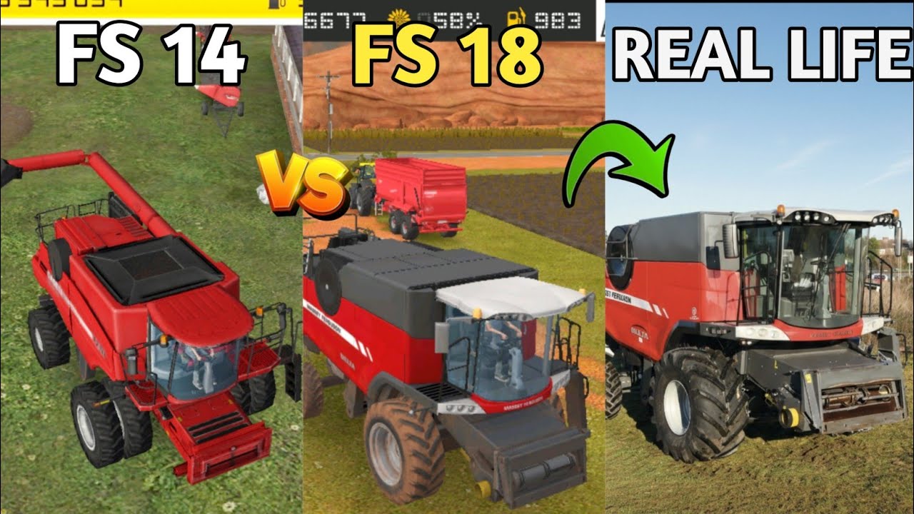 Реальная жизнь против FS 14 против FS 18 - FS 14 против FS 18: все комбайны в реальной жизни | та...