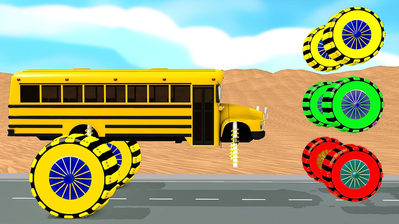 Correctly Correctly Guess Wheel Slide Color Game: Car, JCB Tractor Excavator, School Bus, Fire truck