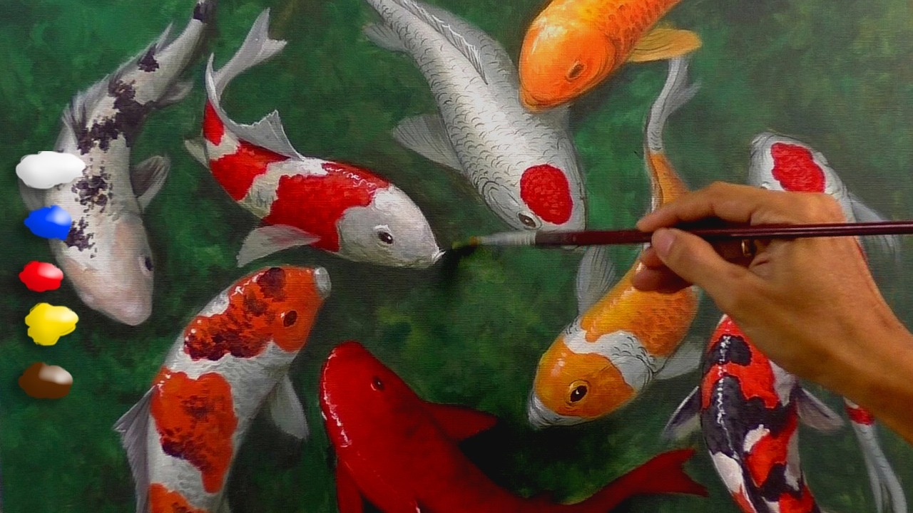 How to Paint 9 Koi in Acrylics / Time-lapse / JMLisondra