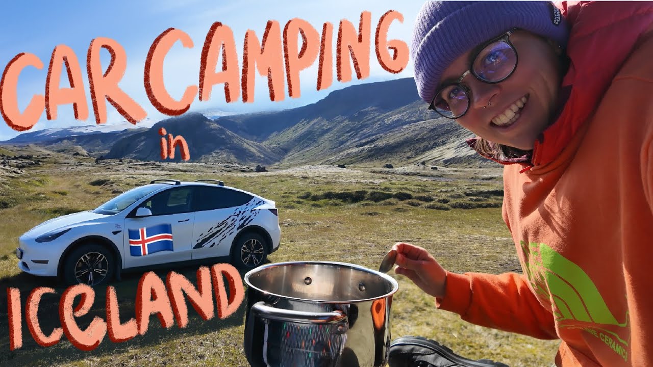 Tesla car camping in Iceland - making oatmeal by a glacier
