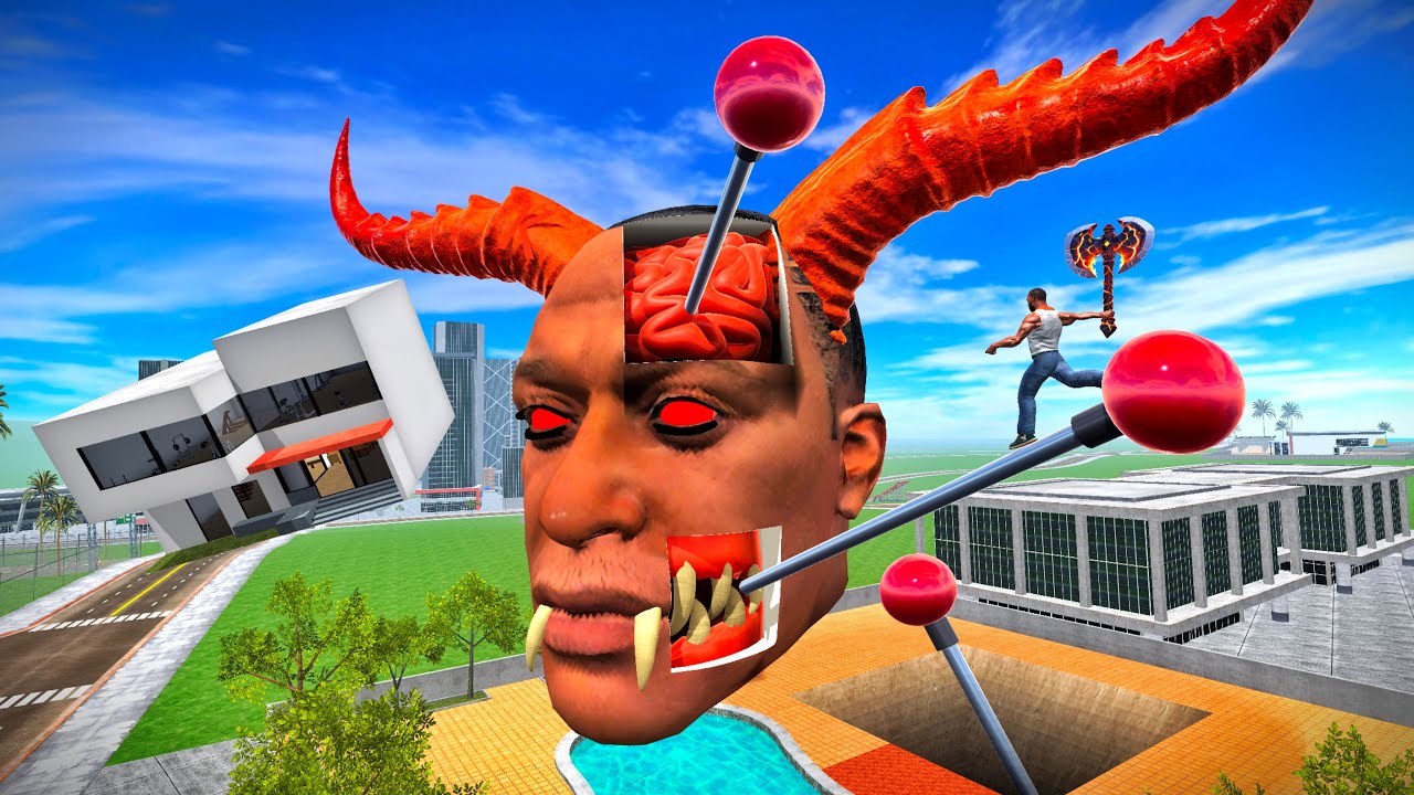 Controlling Giant Devil Frank Head - INDIAN BIKE DRIVING 3D