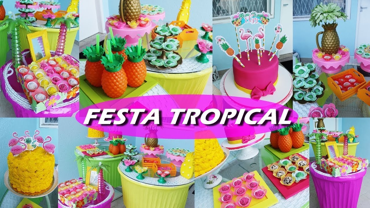 COMO FAZER UMA MESA PARA FESTA TROPICAL SIMPLES - FAÇA SUA FESTA