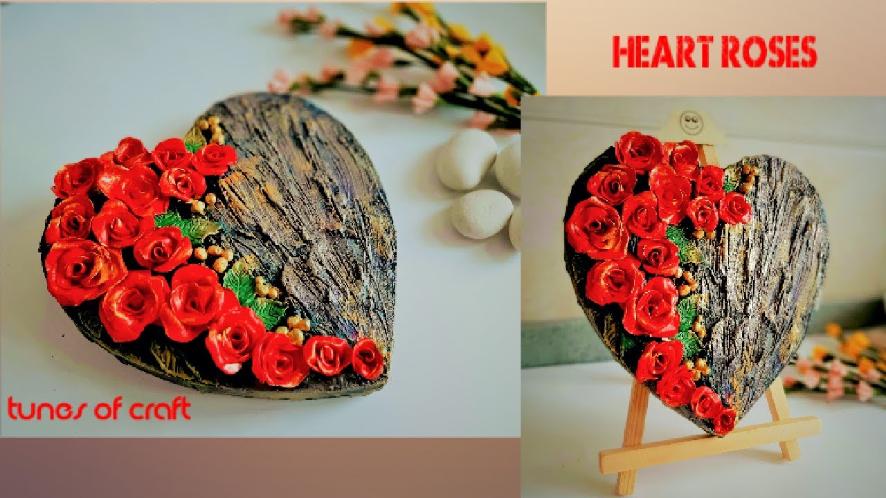 Stunning Heart Roses On Canvas | Air Dry Clay | Clay Art on Canvas | Wall Hanging | Home Decor