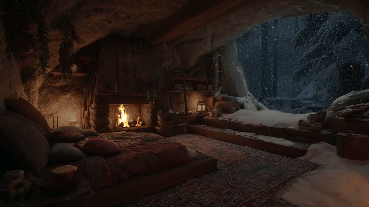 Heart is too restless tonight | Heavy Snow Falling Outside the Cave Will Give You Peaceful Sleep