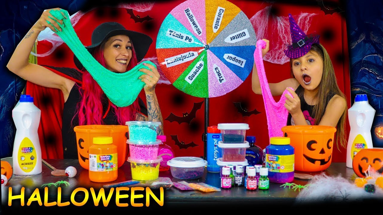 DESAFIO DA ROLETA MISTERIOSA DE SLIME DO HALLOWEEN c/ MALOUCOS ( MYSTERY WHEEL OF SLIME )