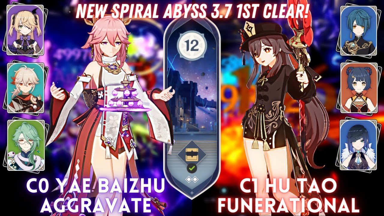 NEW SPIRAL ABYSS 3.7 1ST CLEAR! C0 Yae Baizhu Aggravate & C1 Hu Tao Funerational | Floor 12 - 9⭐