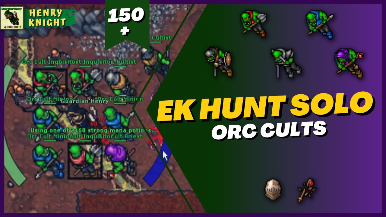 TIBIA: EK HUNT SOLO #32 ORC CULTS ( EDRON )