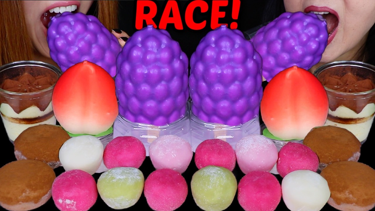 ASMR VIRAL FRUIT ICE CREAM & MOCHI RACE! Behind the scenes VLOG 먹방