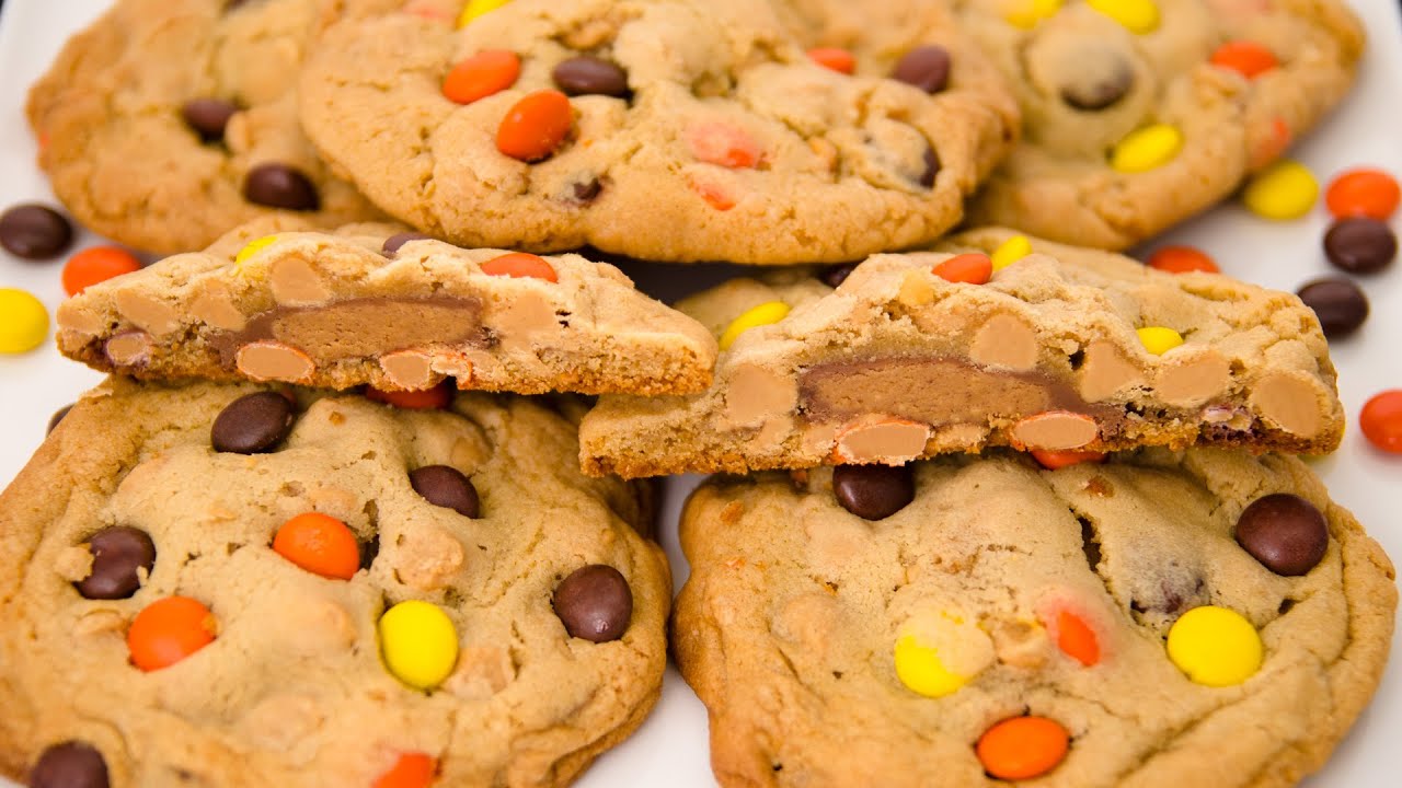 Reese's Peanut Butter Cup Stuffed Triple Peanut Butter Cookies from Cookies Cupcakes and Cardio