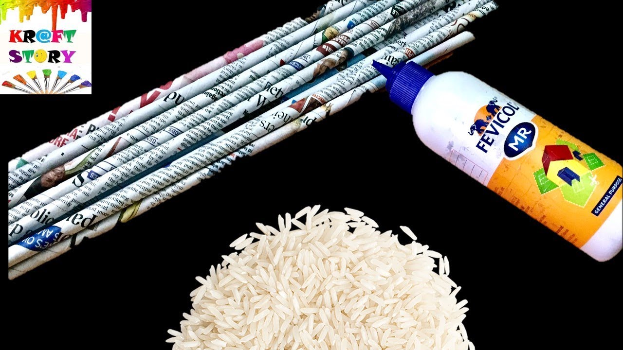 Newspaper craft idea | Newspaper vase (Also using rice) |  Flower vase craft idea