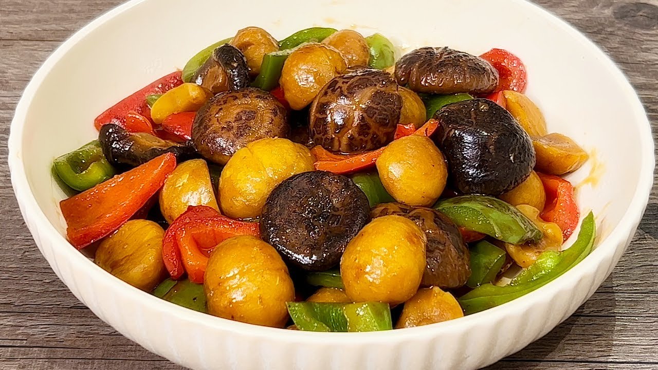Тушеные каштаны с грибами шиитаке вкуснее, чем с курицей! Красочно и ароматно!!