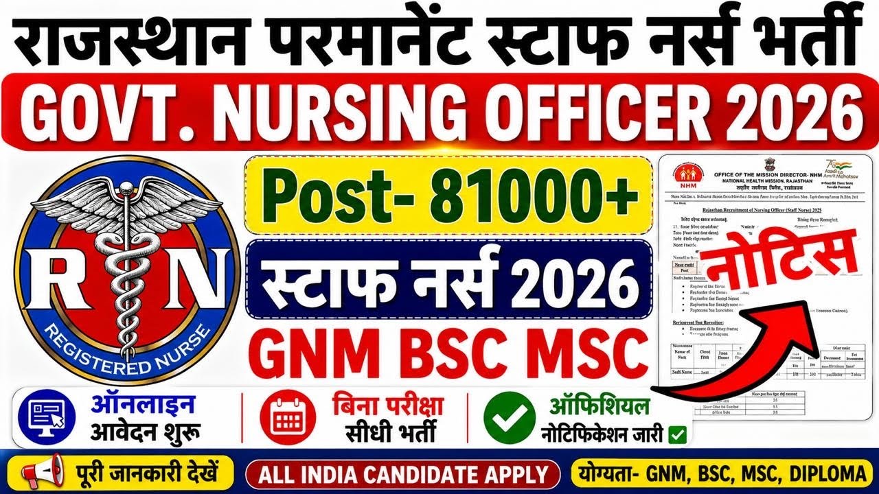 Rajasthan Nursing Officer Recruitment 2026💐Govt. Staff Nurse Vacancy 2026💐Permanent Nursing Officer