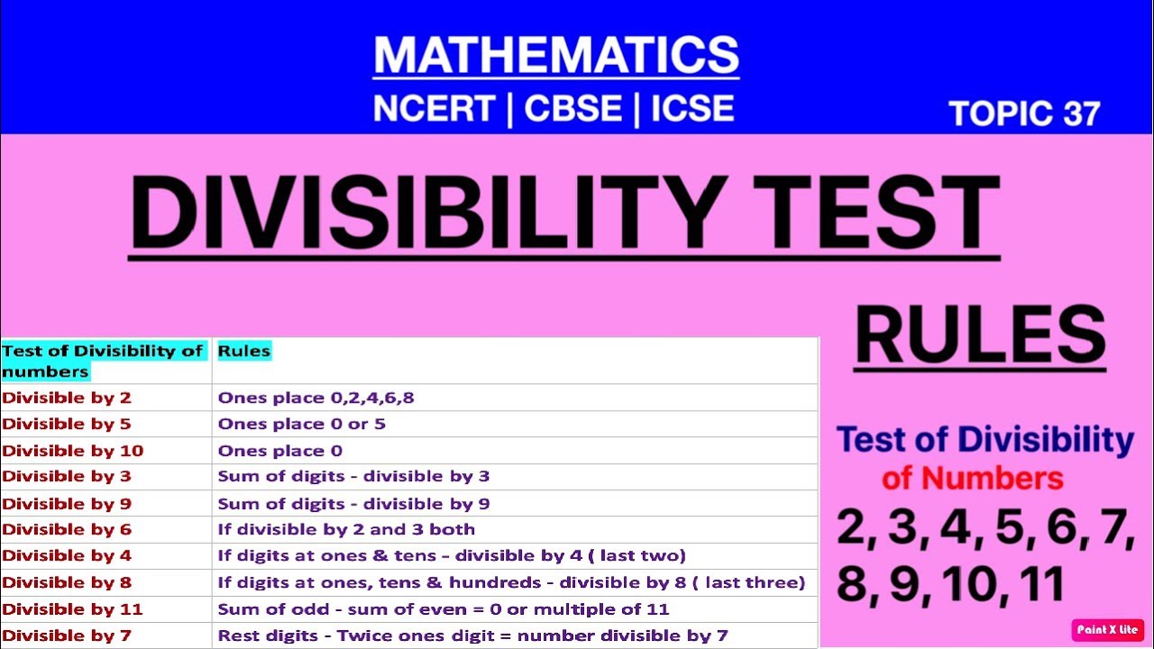 DIVISIBILITY RULES [Divisibility Test of 2,3,4,5,6,7,8,9,10,11] Maths Grade 1-12 (COMPETITIVE EXAM)