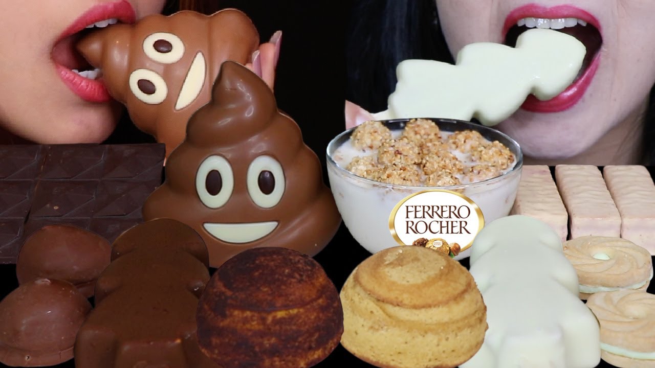 ASMR MILK VS WHITE CHOCOLATE (GIANT POOP EMOJI CHOCOLATE, FERRERO BALLS & MILK, BUBBLY DOME CAKE) 먹방