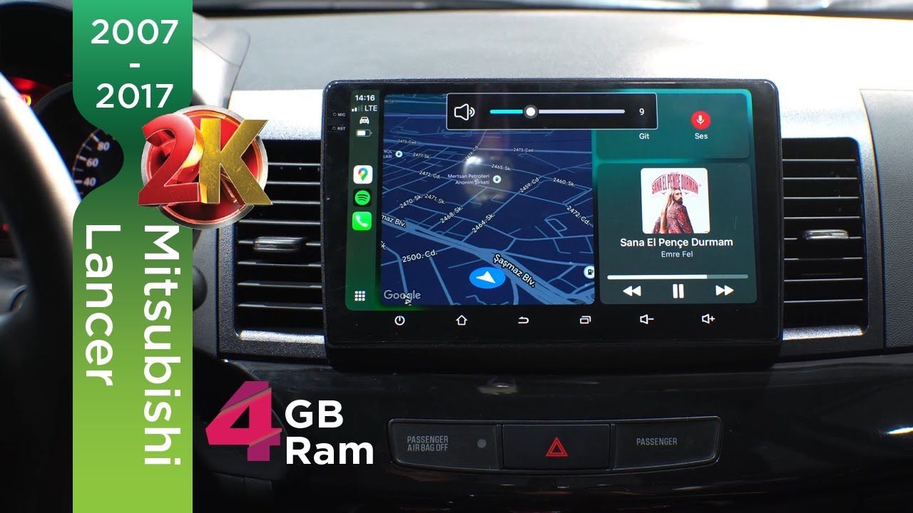 Mitsubishi Lancer 2007-2017 4 GB RAM 2K Ekran Kablosuz Carplay Android Multimedya Navigasyon