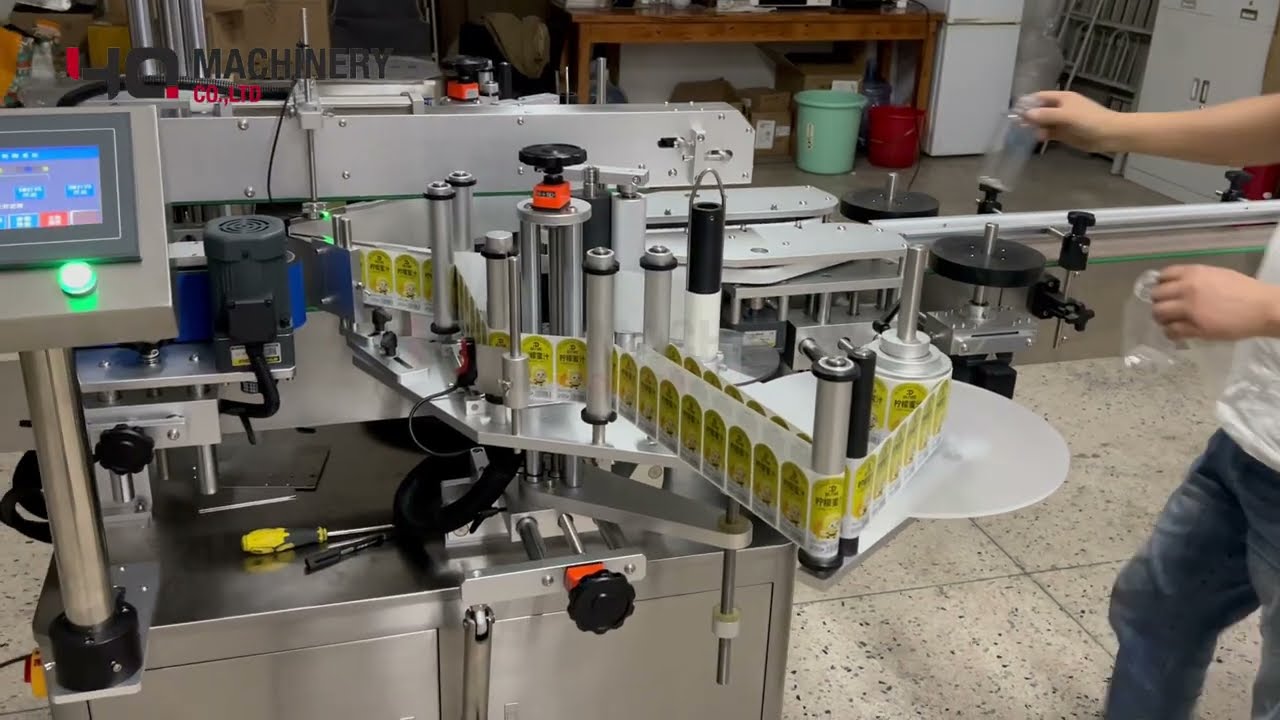 square container pressure sensitive label applicator #labelingmachine #manufacturer #fyp