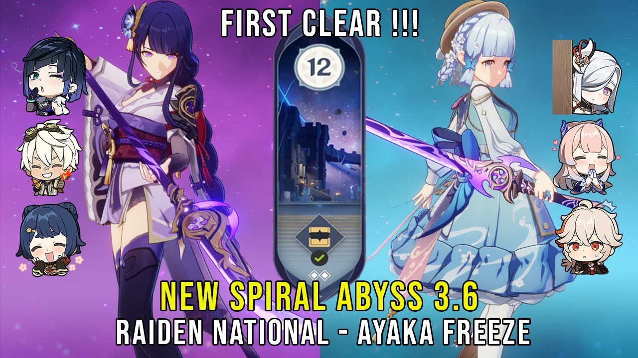 C0 Raiden National and C0 Ayaka Freeze - NEW Genshin Impact Abyss 3.6 - Floor 12 9 Stars