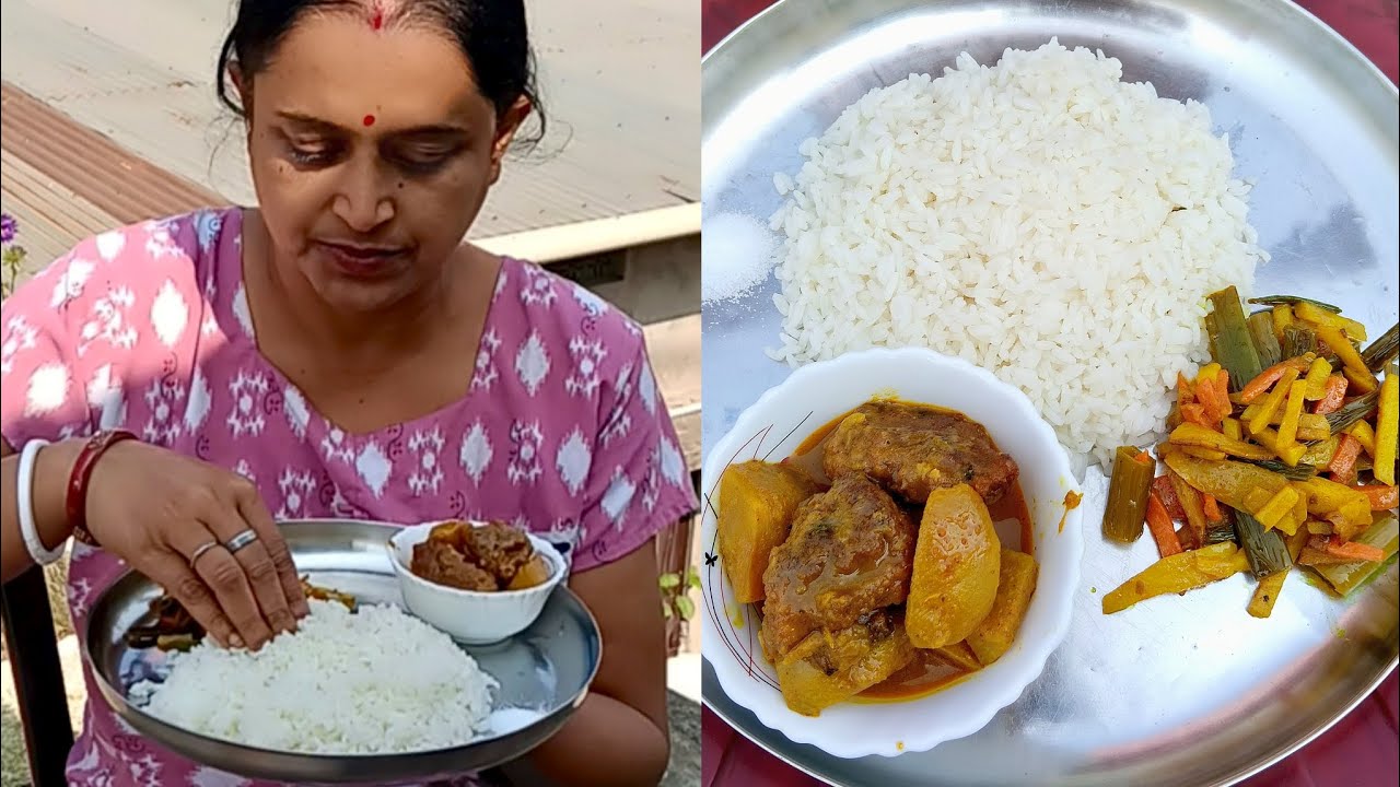 Big Bites, Eating Rice With Alu Peyajkoli Bhaja & Daler Bora Diye Shalgam Alur Dalna 