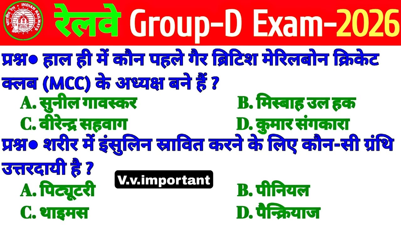 RRB Group-D 2026 Static GK-GS | Railway में बार-बार पूछे जाने वाले प्रश्न | Railway Group-D GK/GS
