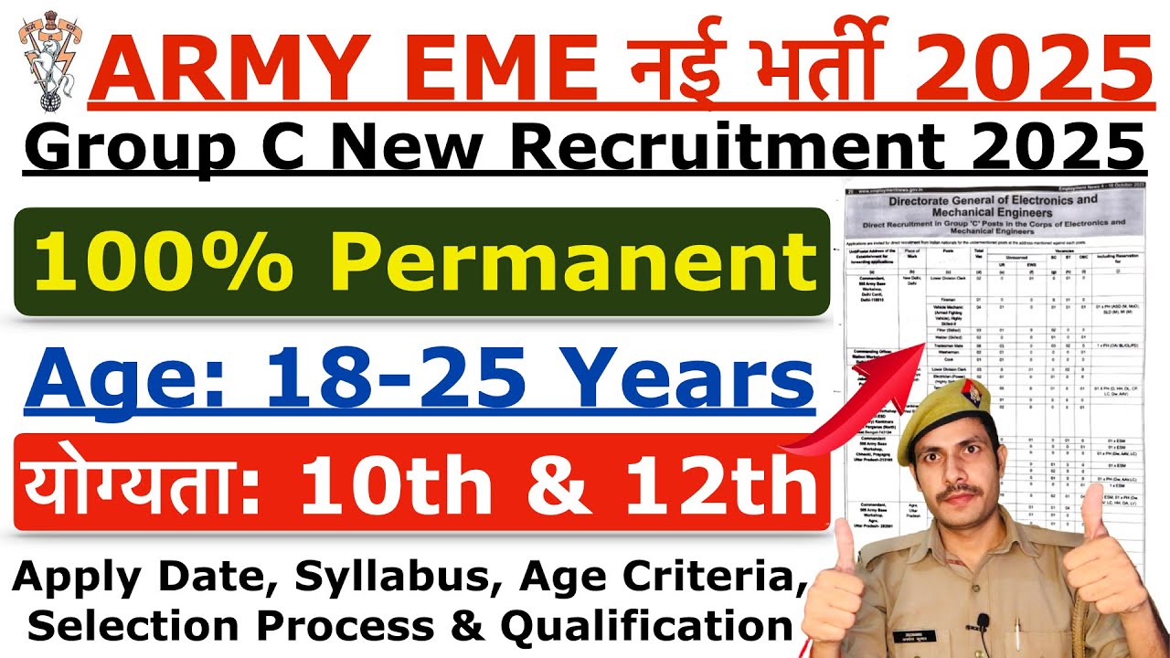 Army New Recruitment 2025 | Army DG EME New Vacancy 2025 | DG EME नई भर्ती 2025 | Army Permanent Job