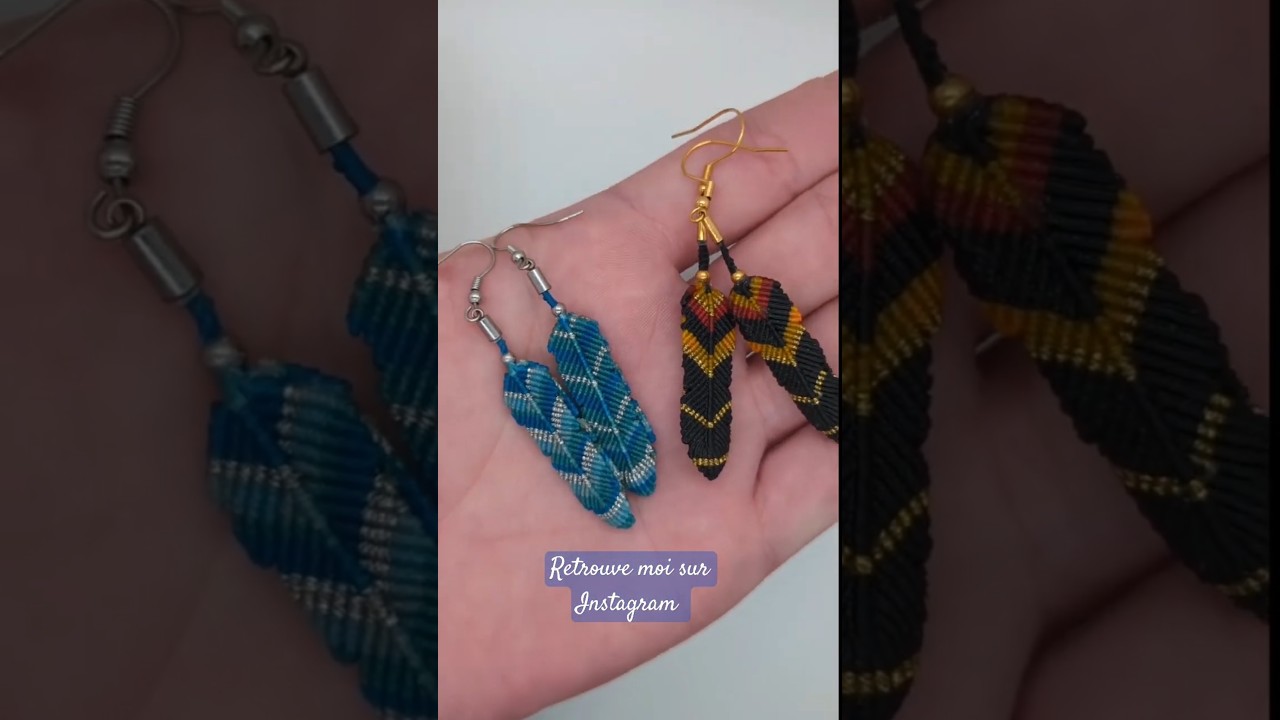 How to make Earrings feather macram&eacute;.. #tutorial #earring #macram&eacute; #feather #diy #jewel