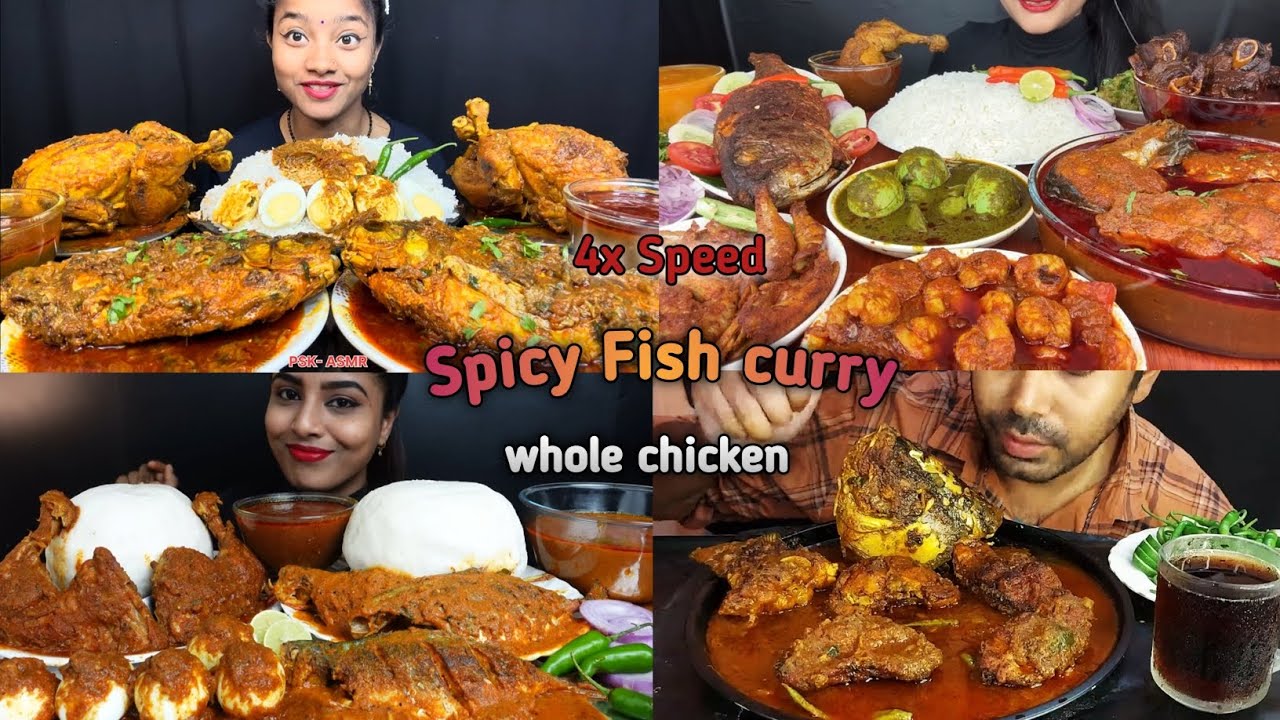 ASMR: Eating Spicy Whole Fish Curry🍗🤤whole chicken curry, eggs curry, fish fry, eating, mukbang