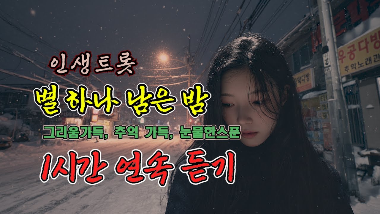 잠 안 오는 밤, 사무치게 그리운 사람을 떠올리며.. [별 하나 남은 밤] (가사 포함/고음질) #트로트 #인생트롯 #연속듣기 #1시간듣기 #수면음악