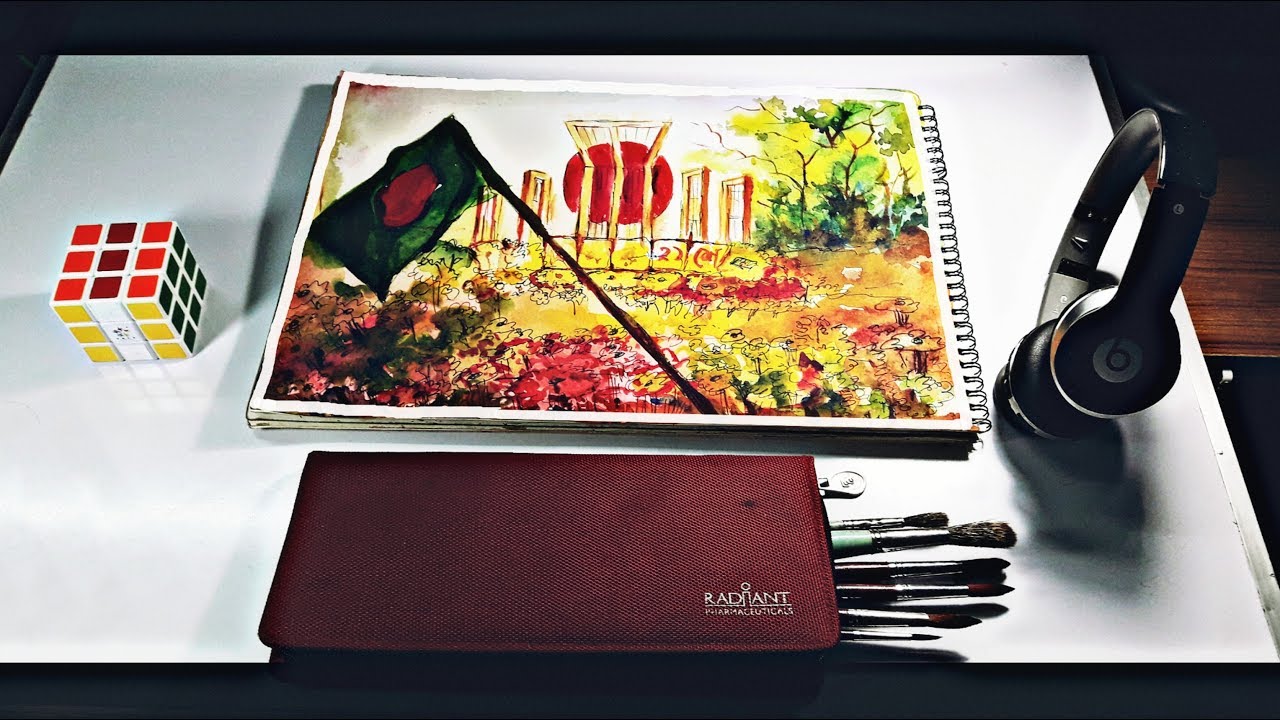 Shahid minar in water color | how to draw shahid minar | MAHBUBUR MUNNA