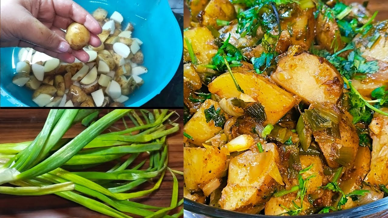 टोपी वाले आलू बोलो या हरे प्याज की सब्जी।Topi wale aloo Recipe.Spring onion@cookingwithkonika