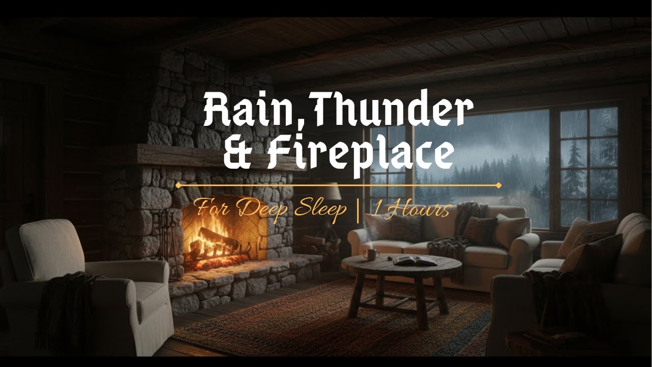 Relaxing Rain and Thunder Sounds with Fireplace for Better Sleep