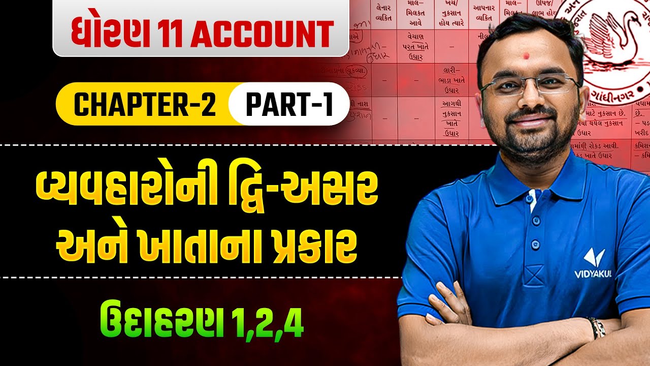 ઉદાહરણ 1,2,4 | Std 11 Account Ch 2 | વ્યવહારોની દ્વિ-અસર અને ખાતાના પ્રકાર Part-1 | Jemish Sir