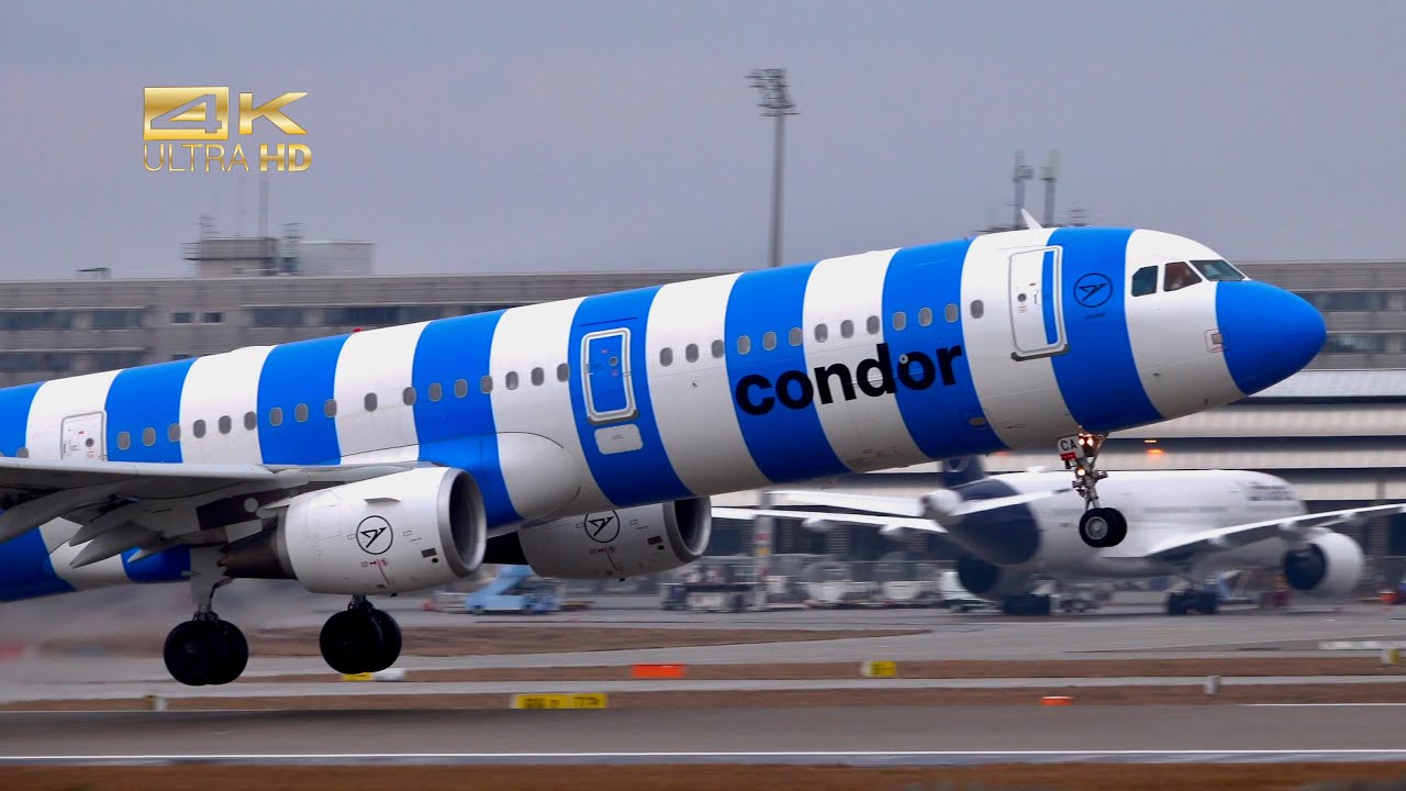 Airbus A321-211 Condor Blue Rings Livery D-ATCA departure at Munich Airport MUC EDDM