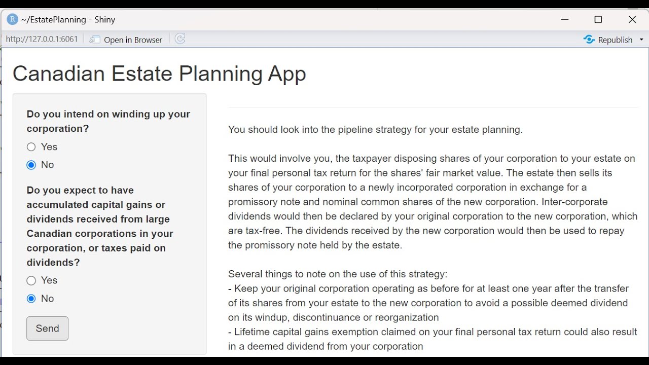 Canadian Estate Tax Planning App