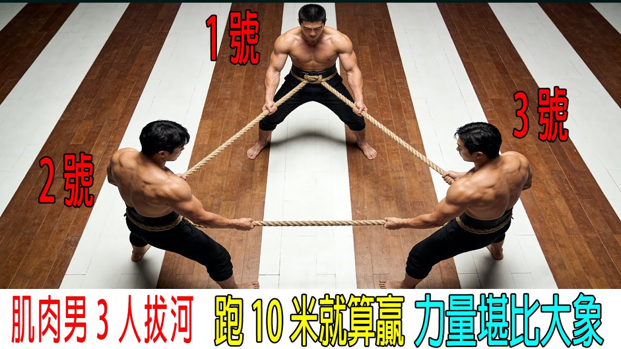 肌肉男3人拔河，跑10米就算贏，力量堪比大象！結局意外
