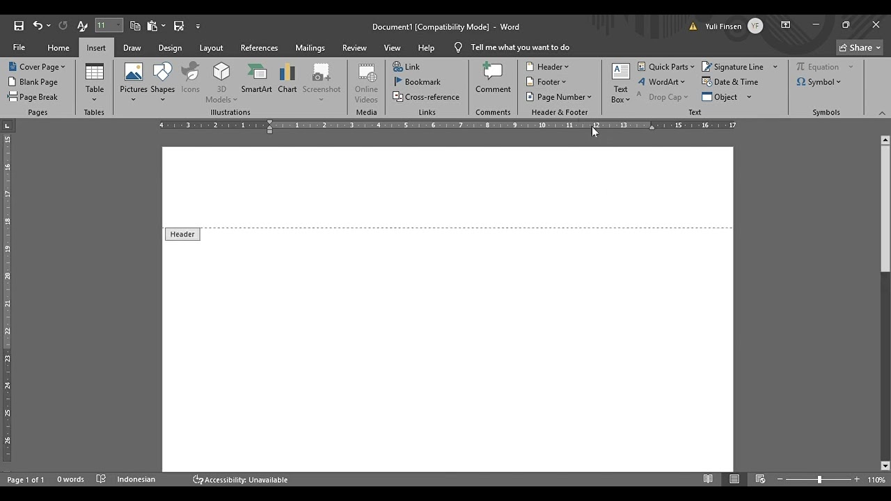 sebuah dokumen dengan aplikasi Ms. Word dan  sisipkan nomor halaman di pojok kanan bawah.