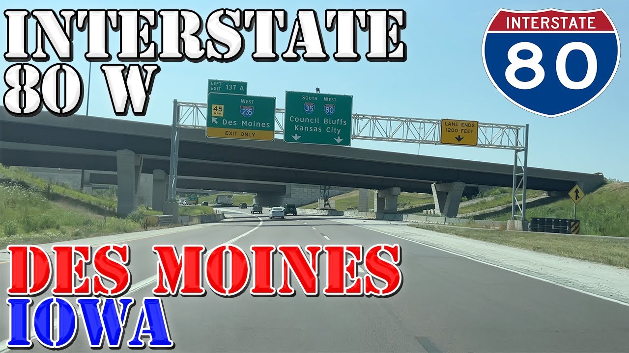 I-80 West - Des Moines - Iowa - 4K Highway Drive
