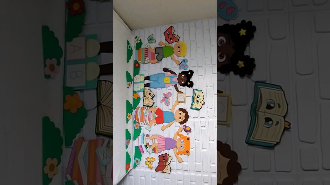 Apliques crian&ccedil;as em eva, apliques grandes para mural de escola, cantinho da leitura em eva