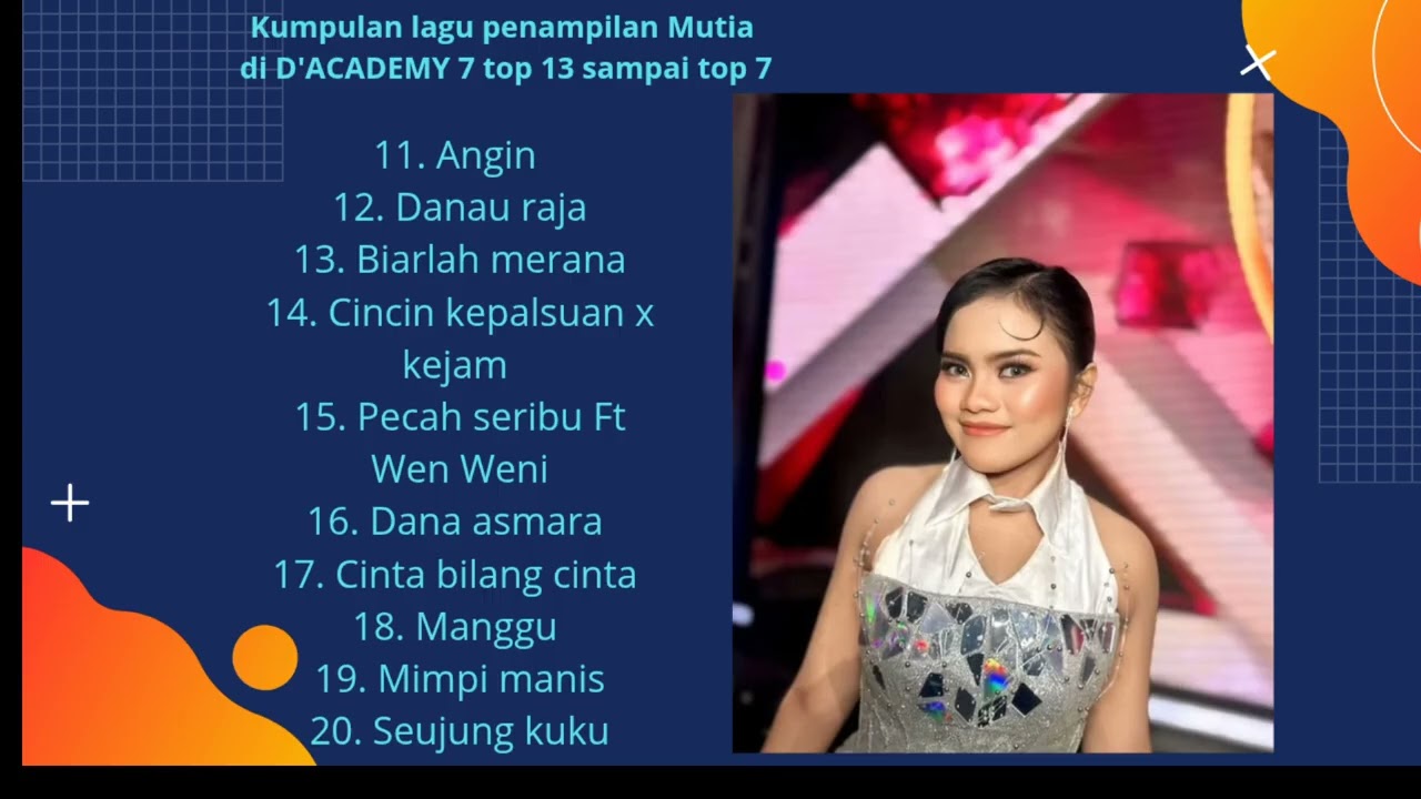 KUMPULAN LAGU PENAMPILAN MUTIA DA7 DI D'ACADEMY 7 TOP 13 SAMPAI TOP 7 (part 2)