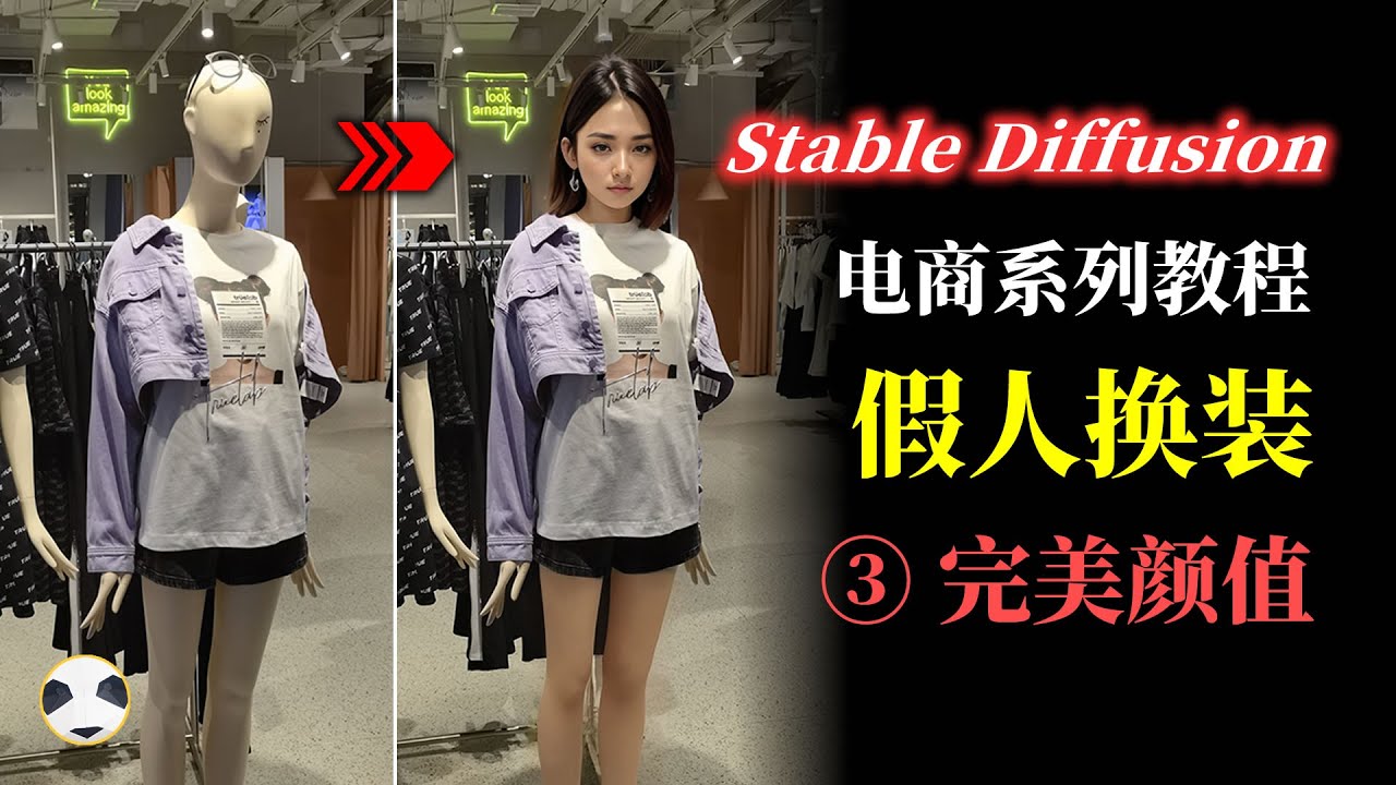 🐼Stable Diffusion 电商系列 第3集 完美颜值 知识点：用局部重绘配合canny模型 给假人换一张漂亮小姐姐的脸 AI绘画电商服装类应用系列