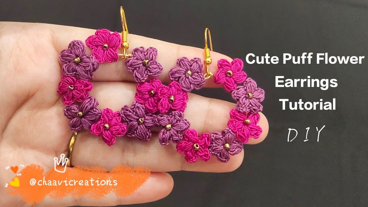 How to make crochet earrings|Handmade Earrings|Puff Flowers|Cute & Easy DIY earrings tutorial|