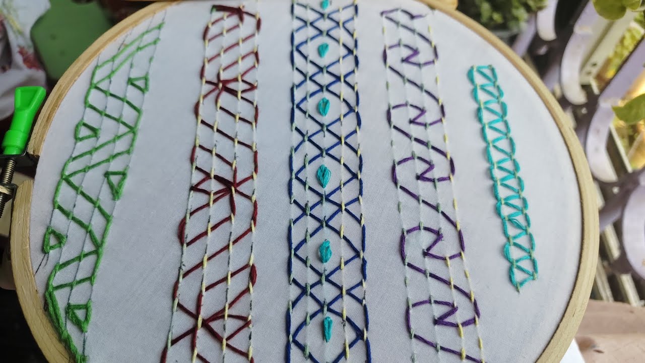 একই সাথে ৫ টি সহজ হাসিয়া সেলাই। traditional nokshi katha borderline lace embroidery! Hasiya stitch