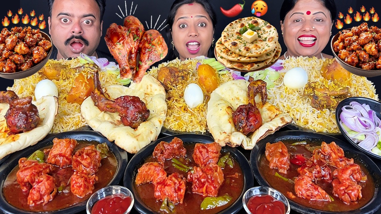 CHICKEN BIRIYANI, BUTTER NAAN, CHILLI CHICKEN EATING CHALLENGE VIRAL VIDEO PUNISHMENT MUKBANG ASMR