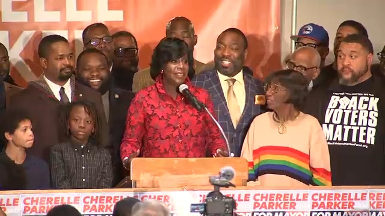 Cherelle Parker speaks to supporters after being projected to win Philly's mayor race