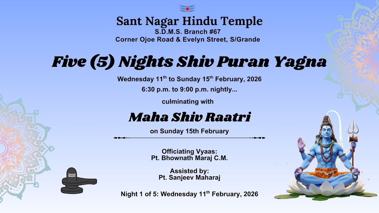 Night 1 of 5-Nights Shiv Purana Yagya with Pt. Bhownath Maraj, C.M. 2026-02-11