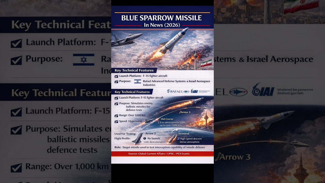 Blue Sparrow Missile Explained | Israel Missile Defence Test System | Current Affairs 2026