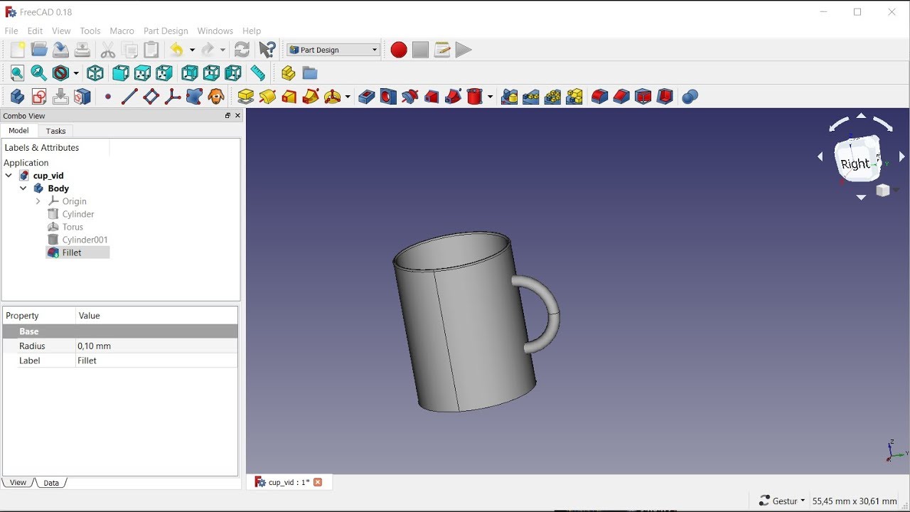 FreeCAD 0.18 Simple Cup Tutorial