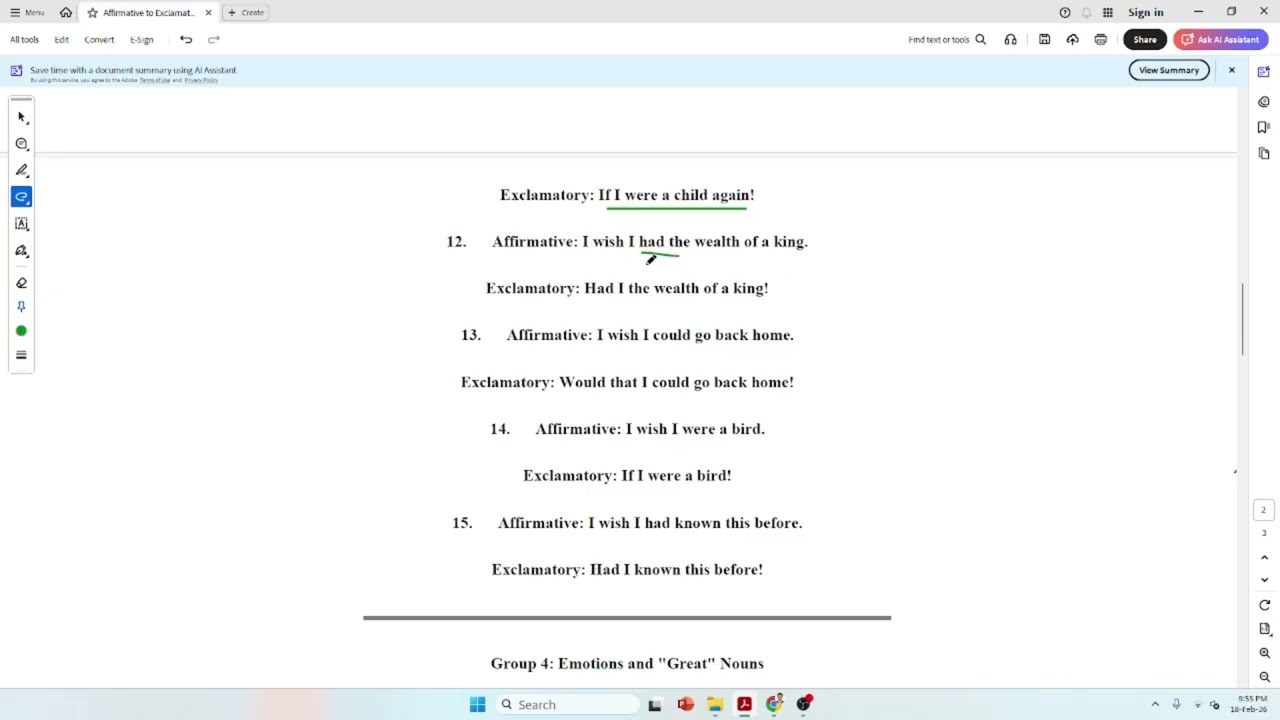 Affirmative to Exclamatory. Changing Sentence for Class 6 to 10.
