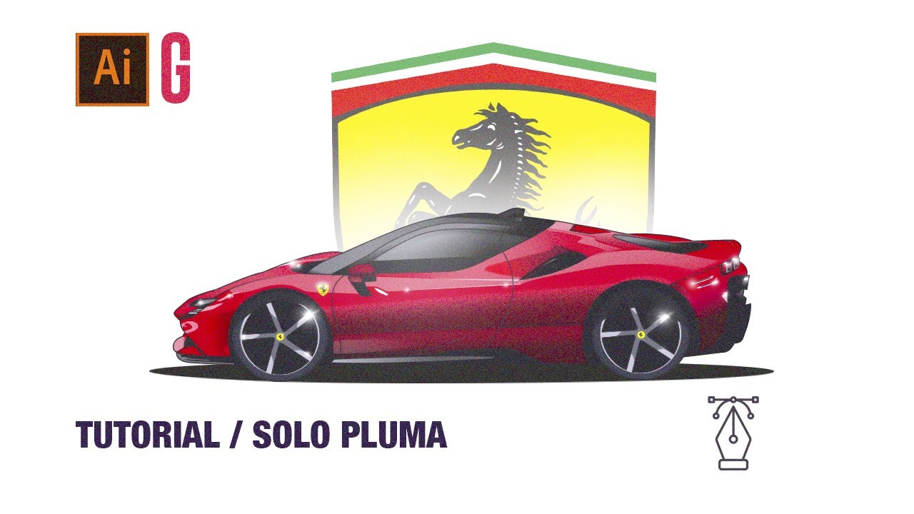 Illustrator Tutorial | Cómo Ilustrar un Ferrari SOLO A PLUMA |  How to Draw a Ferrari with Pen Tool