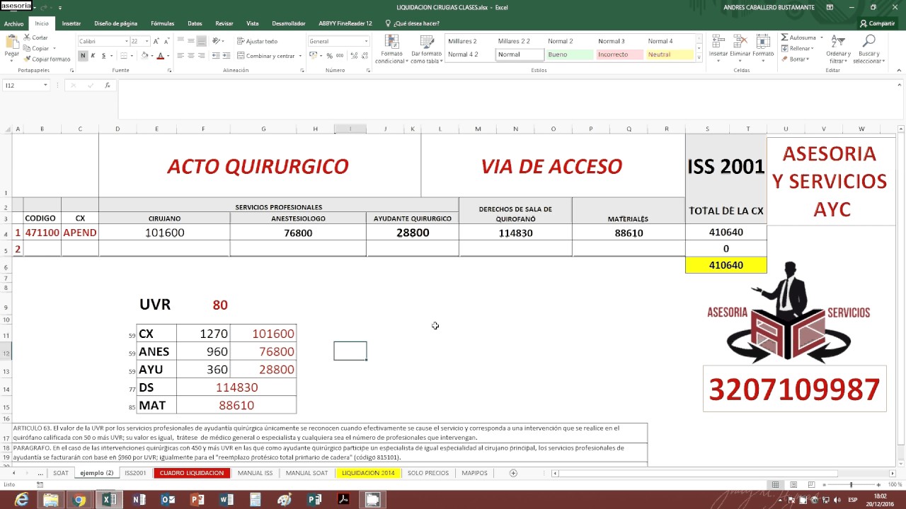LIQUIDACION CIRUGIAS MANUAL TARIFARIO ISS 2001