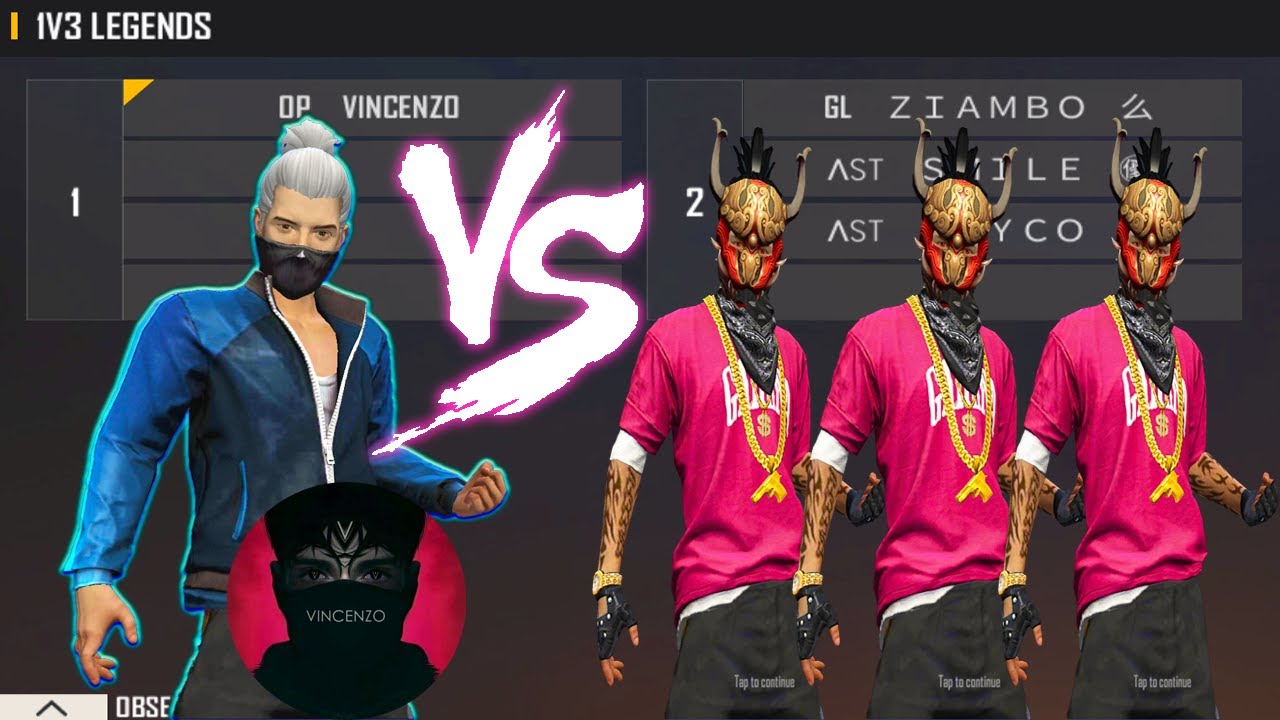 VINCENZO VS 3 PRO SEASON 2 PLAYERS | HIPHOP CALL VINCENZO A NOOB - ONE TAP KING VS 3 LEGENDS